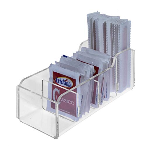 Designplex Porta Bustine Zucchero E Palette In Plexiglass Trasparente A 4 Postazioni - Misure: 16.5 X 7 X H6 Cm