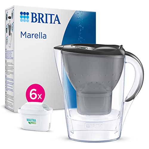 Brita Caraffa Filtrante Marella Grafite (2.4L) Incl. 6 X Filtri Maxtra Pro All-In-1 - Adatta Alla Porta Del Frigo Con Memo Digitale E Coperchio Ribalt