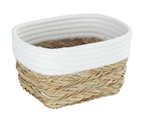 Wenko Cestello Portaoggetti Rika S, Cestello Decorativo Per Piccoli Accessori In Nardo Naturale Con Contrasti Di Tessuto In Cotone, 80% Fibra Naturale