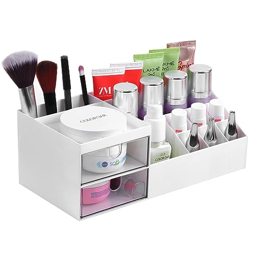 Winter Shore Organizzatore Trucchi Bianco - Organizer Trucchi Multifunzionale Per Tavolo Da Toeletta, Cassettiera, Bagno - Per Cancelleria E Accessori