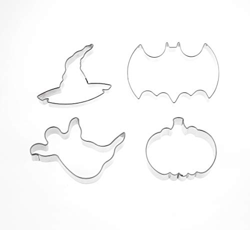 Set Di 4 Formine Per Biscotti Per Halloween A Forma Di Pipistrello, Fantasma, Zucca E Cappello Da Strega.
