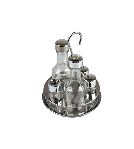 Gierre Oliera 5 Pezzi In Vetro Con Struttura In Acciaio Inossidabile E Tappi In Plastica, Colore, Cm 16 X 22 H, Glass