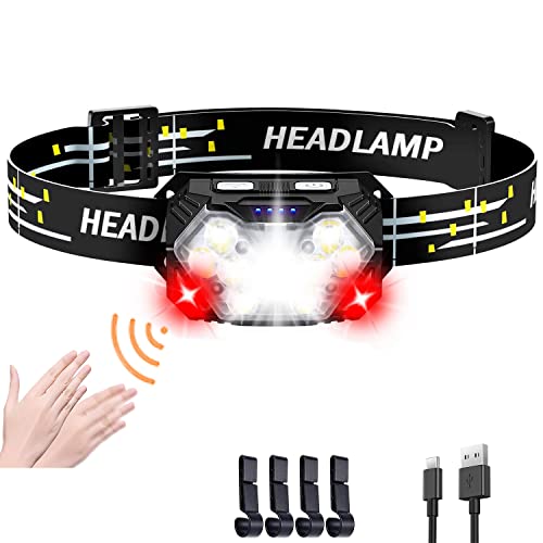 Sendale Lampada Frontale A Led,Torcia Da Testa 5000 Lumen,9 Led,Funzionamento A Batteria,Ricaricabile Con Luce Rossa E Sensore Di Movimento,7 Modalità