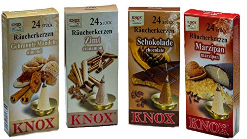 Knox - Set Di 4 Coni Di Incenso Natalizi, Al Profumo Di Marzapane, Mandorla Arrostita, Cannella E Cioccolato, Quantità: M - 96 Pezzi, Prodotto In Germ