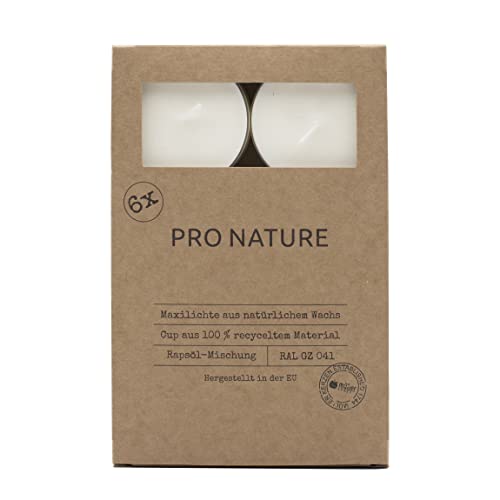 Müller Kerzen Pro Nature Candeline Bianche - 9 Maxi Tealights - 57 X 21 Mm - Durata Extra Lunga Di 8 Ore - Cera Naturale E Oli Di Colza - Certificato