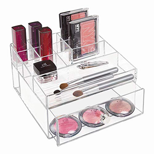 Idesign Drawers Cassettiera Per Scrivania O Bagno, Portatrucchi Con 11 Scomparti E Un Cassetto, Portaoggetti Per Bagno, Ufficio, Scrivania, Plastica T
