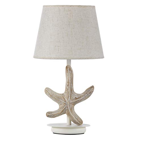 Onli 4928/L - Lampada Da Tavolo In Legno Decorazione Stella Con Paralume In Tessuto, Beige, Altezza 48 Cm, Diametro 25 Cm