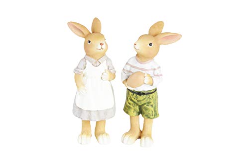 Heitmann Deco Keramik Hase Und Häsin - Dekofiguren Hasen-Paar, Osterhasen - Osterdeko, Frühling - 2Er Set - Braun, Weiß, Grau, Grün