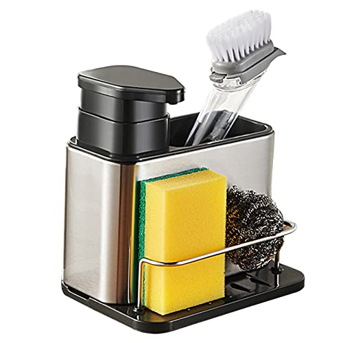Cmoiso Organizzatore Per Lavello Cucina, Porta Spugne Lavello Cucina, Organizer In Acciaio Inossidabile Con Dispenser Di Sapone E Vano Portaoggetti Pe