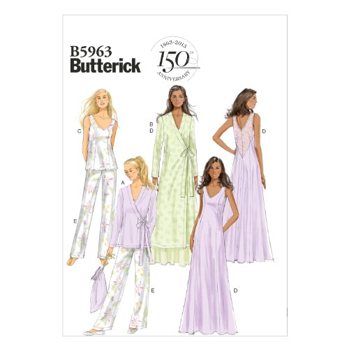 I Modelli A5 B5963 Butterick - Modelli Di Cucito Per Camicie Da Notte, Vestaglie, Camicie, Pantaloni E Guardapijamas Bag, Bianco