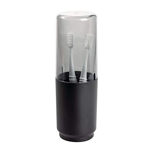 Idesign Austin Portaspazzolino Bagno Da Appoggio, Porta Spazzolini Con Coperchio In Metallo E Plastica, Opaco, Trasparente/Nero, 7.6 Cm Di Diametro X