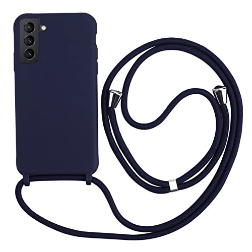2Ndspring Cover Con Collana Compatibile Con Samsung Galaxy S21 Plus,Case Con Laccio Per Il Collo Custodia Con Cordino,Soft Silicone Blu