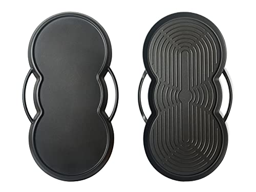 Tvs Sound Piastra Griglia Multiuso Antiaderente In Alluminio Pressofuso 50X28 Cm, Doppia Superficie, Doppia Funzione, Per Gas E Forno No Induzione, Ma