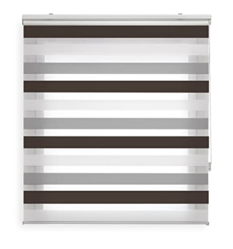 Blindecor Lira Tenda A Rullo Giorno E Notte, Tricolore Marrone, Gris, Bianco, 120 X 180 Cm (Larghezza X Altezza) | Dimensioni Del Tessuto 117 X 175 Cm