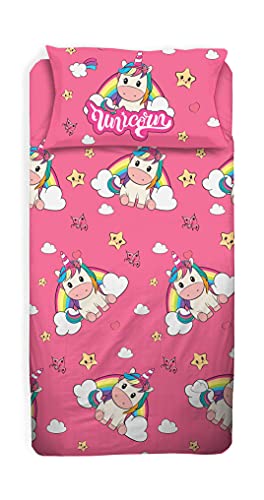 Unicorno, Lenzuolo Letto Singolo Bambina, Completo Letto, Rosa, Lenzuolo Sopra, Lenzuolo Con Angoli, Federa, 100 Percento Cotone, Lenzuola Cameretta