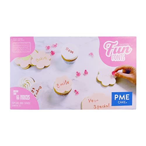 Pme Ff60 Fun Fonts-Cupcake And Cookie Stamping Set For Cake Design, 66 Pieces, Collection 3, Plastic, Arancione Pallido