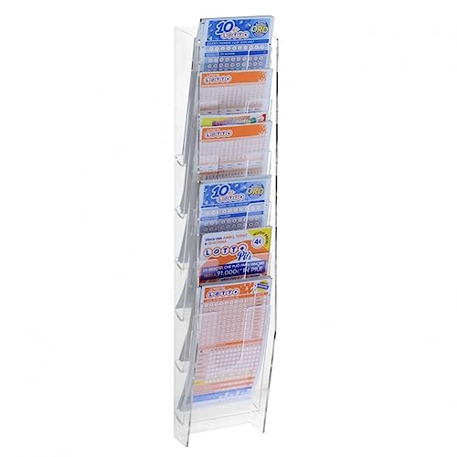 Designplex Espositore Porta Schedine E Gratta E Vinci Da Parete In Plexiglass Trasparente A 6 Tasche Misure: 11 X 9 X H55 Cm