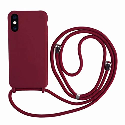 2Ndspring Cover Con Collana Compatibile Con Iphone Xs Max 6.5,Case Con Laccio Per Il Collo Custodia Con Cordino,Soft Silicone Rosso