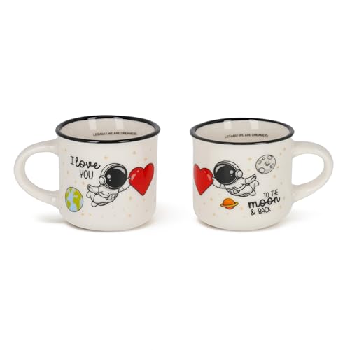 Legami - Tazzine Da Caffè Espresso For Two, Set Da 2 Coffee Mug In Porcellana New Bone China, Tazza Caffè Lavabile In Lavastoviglie, Tema Astronauta I