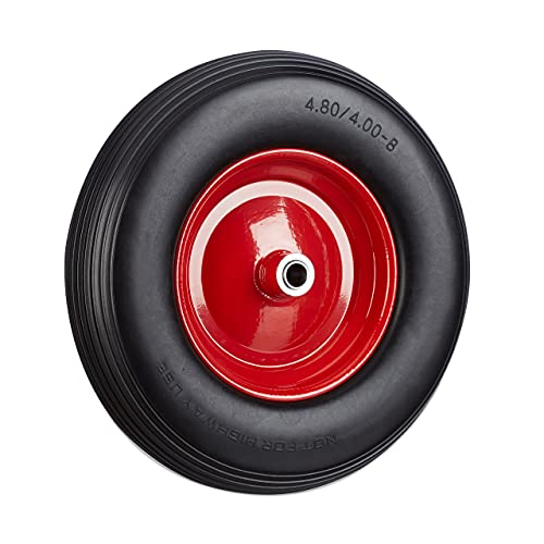Relaxdays 10022851_46 Ruota Per Carriola 4.80 4.00-8 In Gomma Piena Cerchione Di Acciaio, Antipanne, Carico Max 100 Kg, Nero-Rosso