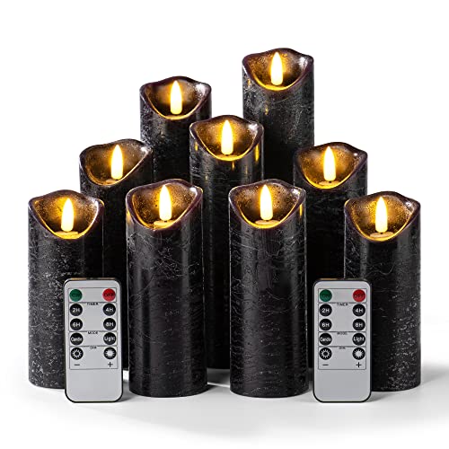 Hausware Candele Led Candele Senza Fiamma Candele Elettriche Candele A Batteria Candele Finte (Nero,Set Di 9)