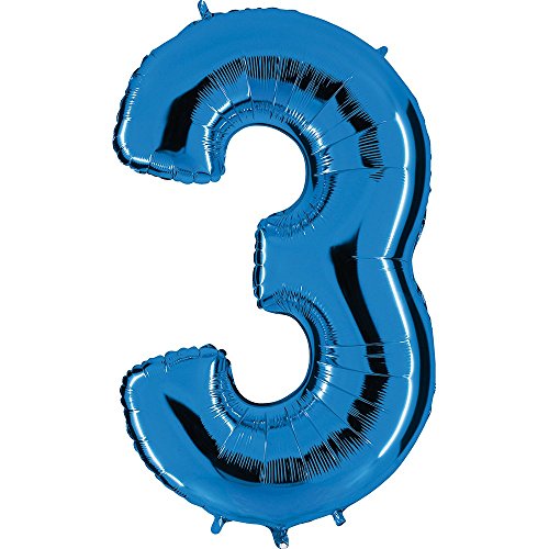 Grabo- Number Numero 3 Superloon, Confezione Singola, Lunghezza: 102 Cm, Colore: Blu, Blue, 40'' (1Mt), 003B-P