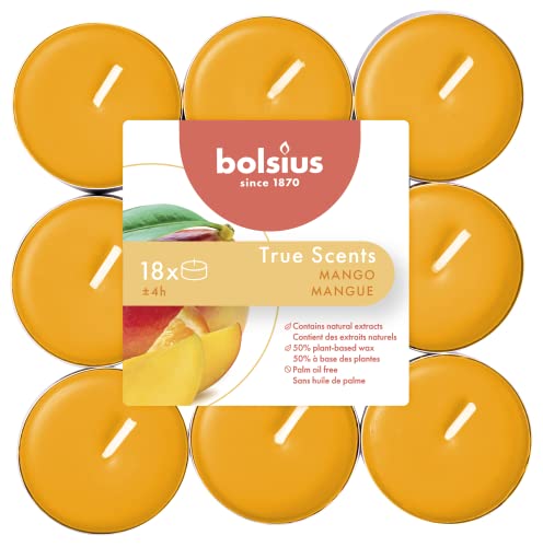 Bolsius True Scents Tealights Profumati In Aluminium Cup - Fragranza Mango - Set Di 18 Pezzi - Colore Arancio - Lunga Durata Di 4 Ore - Candele Decora