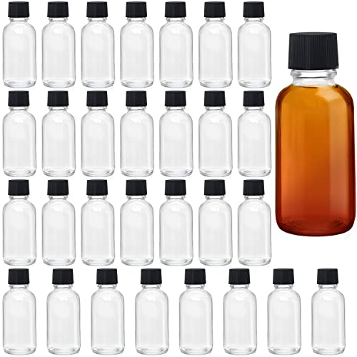 Belle Vous Bottigliette Per Liquori Boston (30Pz) Mini Bottiglie Alcolici - Bottigliette Vetro 30 Ml Riutilizzabili Con Tappi A Vite Neri - Bottiglie