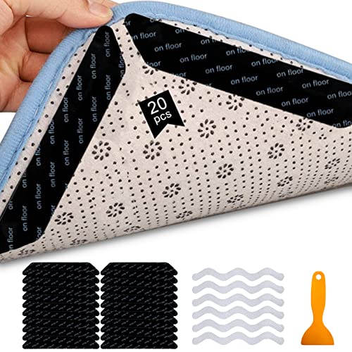 Antiscivolo Per Tappeti 20 Pezzi, Antideslizante Alfombra, Gommini Antiscivolo,Cuscinetti Antiscivolo Riutilizzabili Lavabili, Forte Adesione Per Tapp