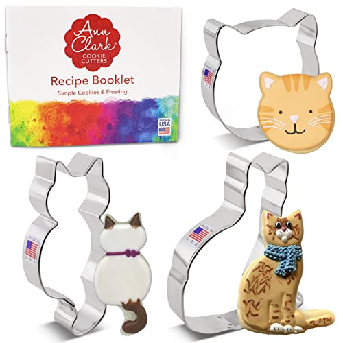 Formine Per Biscotti Stampi A Forma Di Gatto 3 Pezzi. Prodotto Negli Stati Uniti Da Ann Clark, Faccia Di Gatto, Gatto Seduto, Gatto Arricciato