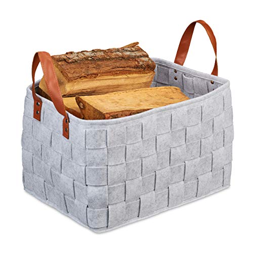 Relaxdays Borsa In Feltro, Cesta Ripiegabile Portariviste, Cesto Con Manici Hxlxp: 26 X 40 X 30 Cm, Grigio Chiaro, Pu, 1 Pz