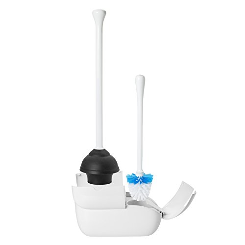 Oxo Good Grips Hideaway - Set Di Scopino Per Wc E Stantuffo, Colore: Bianco
