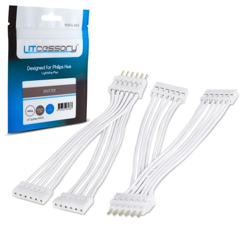 Litcessory Splitter Per Philips Hue Lightstrip Plus (2 Pezzi, Bianco - Standard 6-Pin V3)