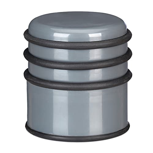 Relaxdays Fermaporta A Pavimento, Pesante, Blocca Porte E Finestre, ∅ 7 Cm, 3 Anelli In Gomma, Grigio Scuro