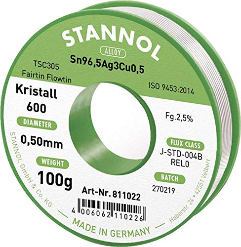 Stannol Kristall 600 Fairtin Stagno Senza Piombo Senza Piombo Sn3.0Ag0.5Cu 100 G 0,5 Mm