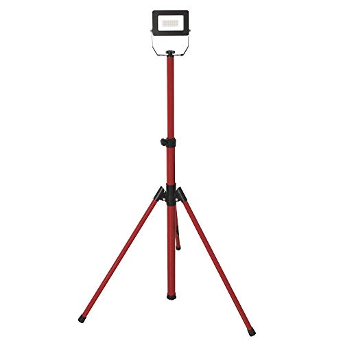 Velamp Proiettore Faretto Led Su Treppiede, 1600Lm 20W, Cavo 3M, Impermeabile Ip65. Uso Esterno, Lavori,Feste E Barbeque In Giardino, Nero, Rosso