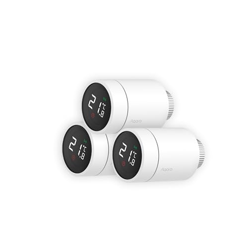 Aqara Termostato Da Radiatore E1 3-Pack, Richiede Hub Aqara Zigbee 3.0, Controllo Vocale, Supporta Geofencing, Compatibile Con Homekit, Alexa, Google