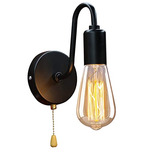 Ankboy Retro Applique E27 Con Interruttore A Tirante Lampada Da Parete Vintage Industriale Metallo Nero Aplique Da Parete Interni Faretti Da Muro Corr