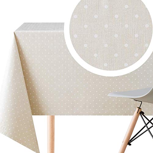 Kp Home Tovaglia Plastificata Rettangolare 140X250 Tovaglia Pvc Plastica Crema Con Motivo A Pois, In Stile Retrò 8 Posti Copritavolo Vintage. Tovaglia