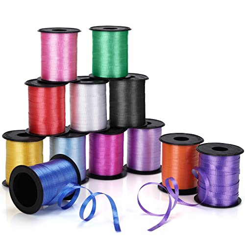 Belle Vous Nastri Da Regalo Da Arricciare (Set Da 12) - 18 M, Larghezza 5 Mm Ciascuno - Nastro Per Palloncini, Nastri Regalo Natale, Nastri Per Decora