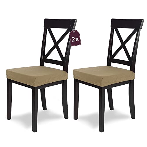 Scheffler-Home Housse De Chaise Extensible « Mia » / Lot De 2 / Beige/Housse De Chaise Élastique En Microfibre Avec Bande Élastique/Housse De Siège Po
