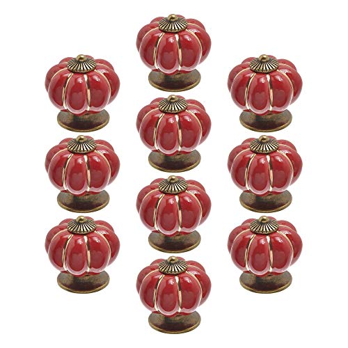 Pofet 10 Pomelli In Ceramica Per Porte Vintage Zucca Cassetto Tira Armadi Maniglie Mobili Decorazione Casa Rosso