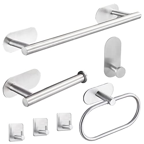 Laimew Set Di Porta Asciugamani Bagno Adesivo, 7 Pezzi Accessori In Acciaio Inossidabile D'Argento Da 16 Pollici