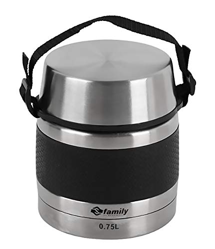 Family Thermos Per Pasti In Acciaio Inox, Contenitore Isolato Per Solidi E Liquidi Con Contenitore Interno Per Zuppe, Salse O Insalate (Nero, 0,75 L)