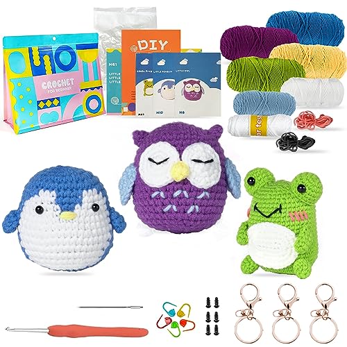 Cpvbobul Kit Uncinetto Per Principianti, 3 Pezzi Animali Uncinetto Fai Da Te, Forniture Tessuto Animali Uncinetto Peluche Con Istruzioni Passo