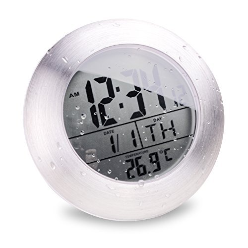 Itian Alluminio Orologio Da Parete, Alarm Clock Tempo Calendar Termometro,Waterproof Impermeabile Clock Per Il Bagno