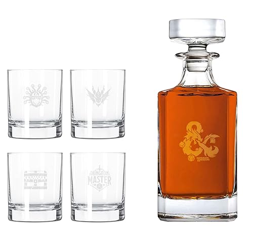 Joy Toy Dungeon & Dragons Set Da Whiskey Con 4 Bicchieri Da Whiskey Incisi E Bottiglia - In Confezione Regalo Di Alta Qualità 34,5X29X9,8 Cm