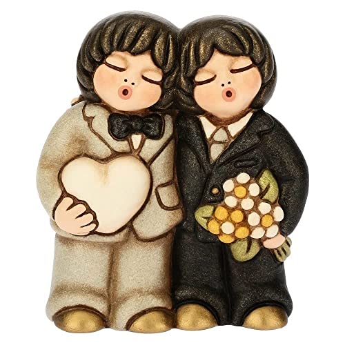 Thun® - Coppia Di Sposi Lui+Lui Con Cuore E Fiori - Regalo O Bomboniere Di Matrimonio - Ceramica - I Classici