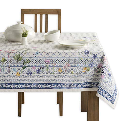 Maison D' Hermine Faience - Tovaglia In 100% Cotone, Per Cucina, Cena, Tavolo, Decorazione Per Feste, Matrimoni, Primavera/Estate (Rettangolare, 160Cm