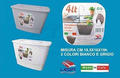 Lega Pattumiera Pensile In Plastica Con Gancio Per Porta E Coperchio, Lt 4, Multicolore
